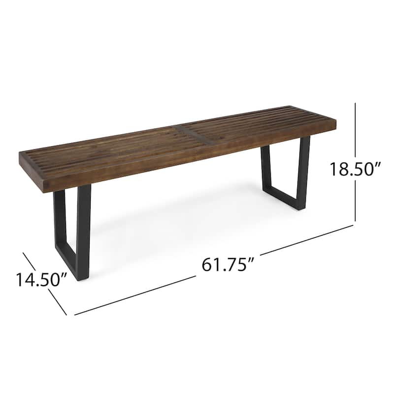 Roomfitters Modern Acacia Wood Patio Dining Bench with Iron Legs, Slat Top