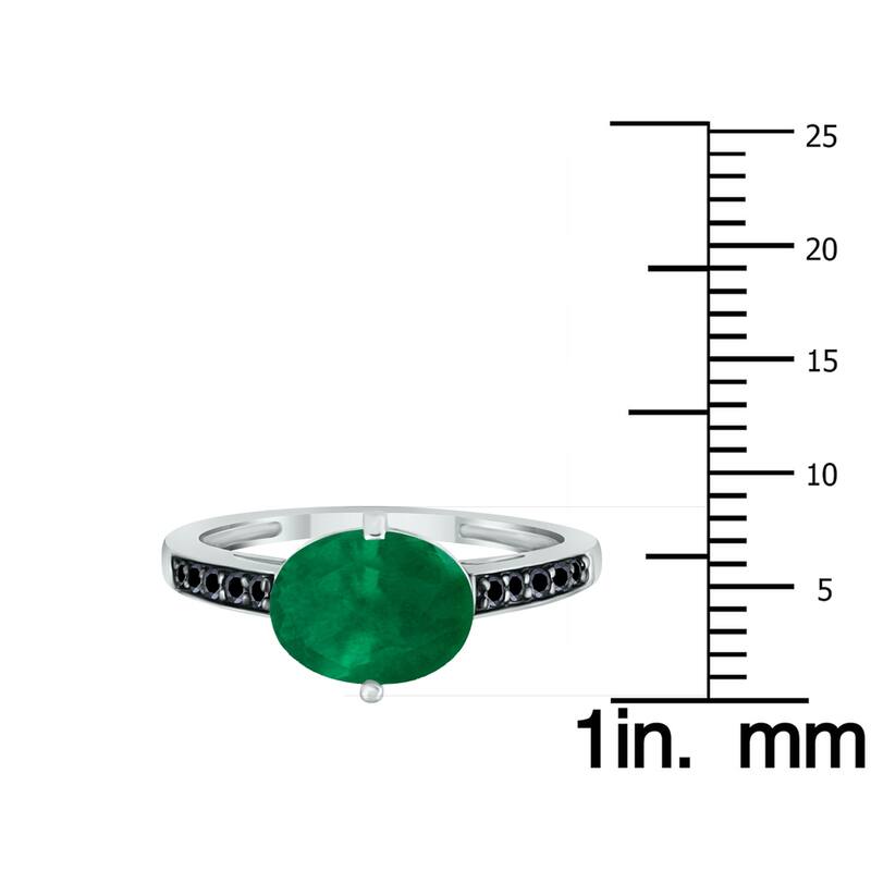 Marquee Jewels Emerald and Black Diamond Ring in 10K White Gold