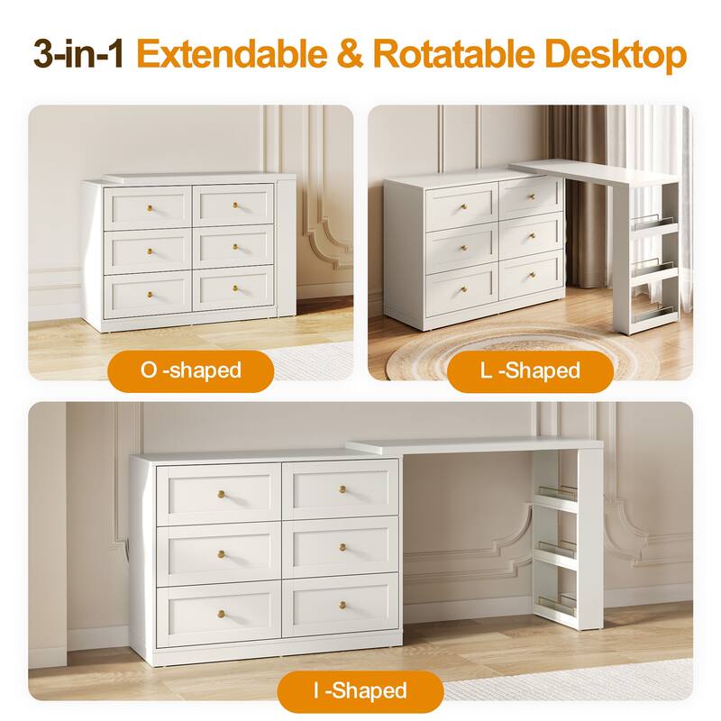 Extendable Makeup Vanity Desk with 6 Drawers