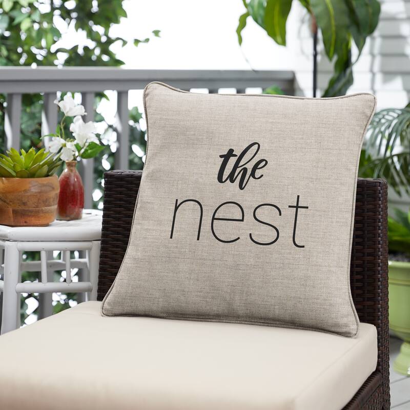 Sunbrella Indoor/Outdoor Single Embroidered Pillow - "The Nest" - 18 in L x 18 in W