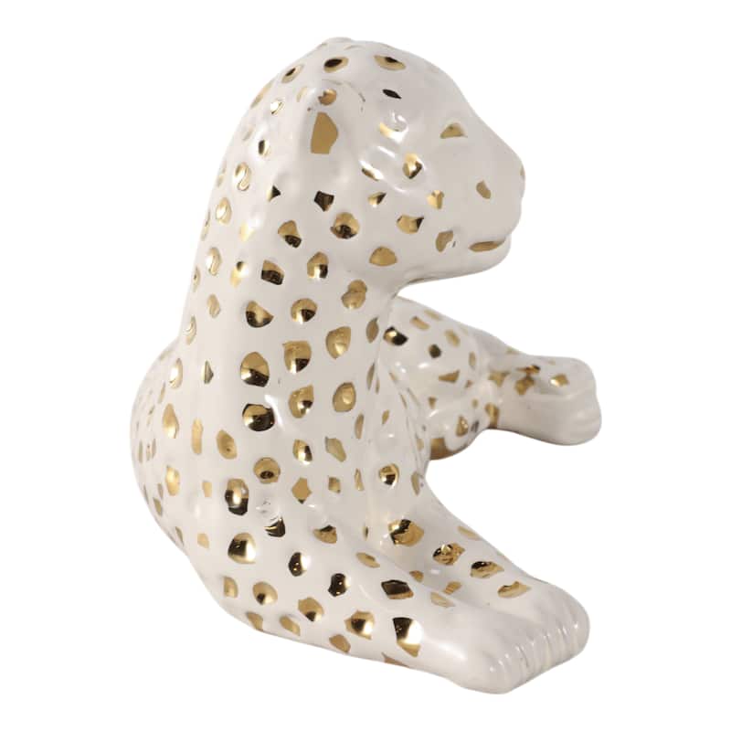Ceramic Leopard Decorative Figurine - White and Gold
