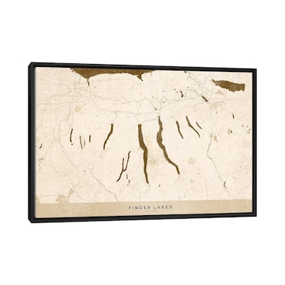 iCanvas "Sepia Vintage Finger Lakes Ny Map" by blursbyai Framed Canvas Print