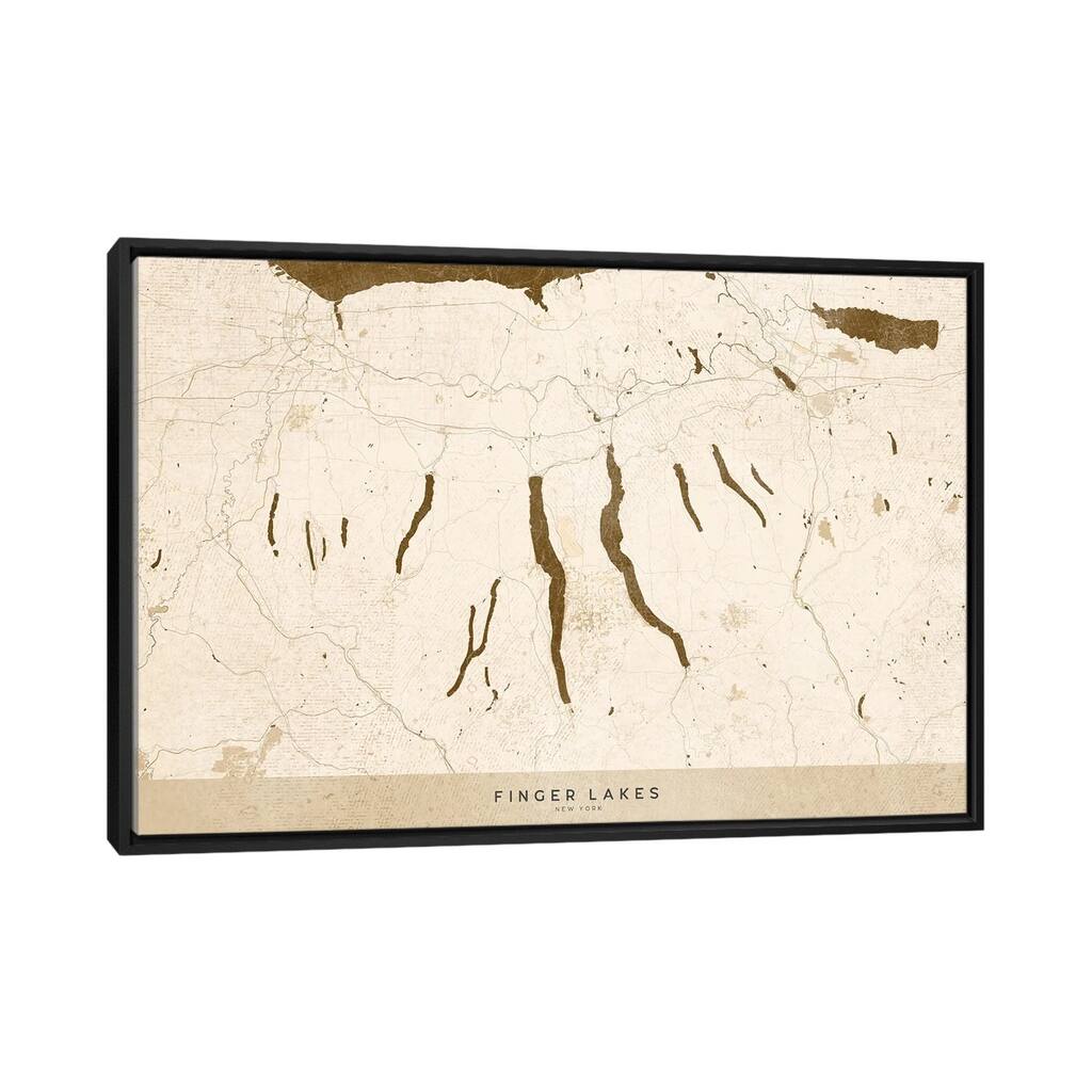 iCanvas "Sepia Vintage Finger Lakes Ny Map" by blursbyai Framed Canvas Print