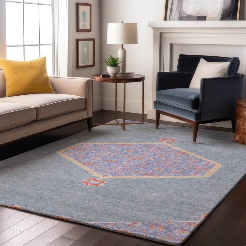 Premium Washable Super Soft Traditional Global Mayfield Rug - Denim - 5' x 7'6"