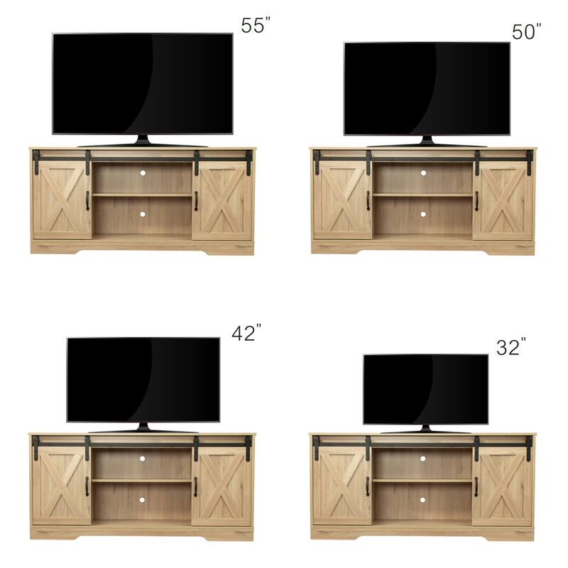 Wooden Sliding Barn Door TV Stand,Storage Cabinet with Adjustable Shelves