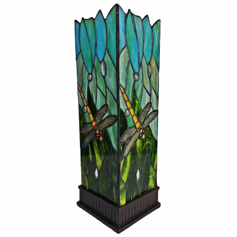 Dark Brown Resin Table Lamp with Green Glass Shade and In Line Switch - 12” x 12” x 18” (D x W x H)