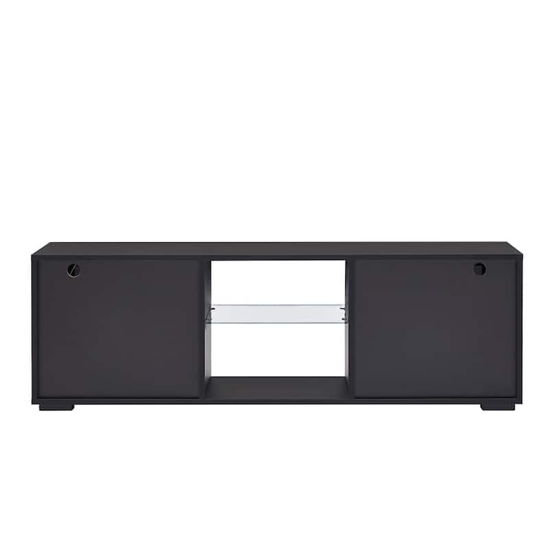 Black 51.2" TV Stand with LED Lights and 2 Large Storage Drawer for TVs Up to 55"