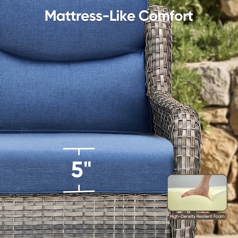 Outdoor Patio Glider High Back Chair- Blue cushion - Grey