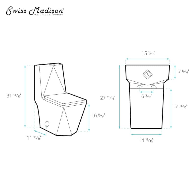 Sion One-Piece Square Toilet Dual-Flush 1.1/1.6 Gpf - 27.75" x 14.95" 31.7"