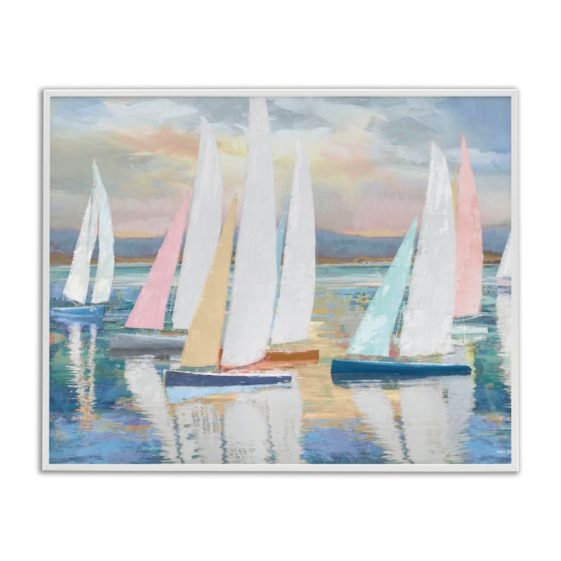 Stupell Abstract & Pastel Sailboat Fleet Framed Giclee Art Design By Amber Sterling - 20 x 16 - White