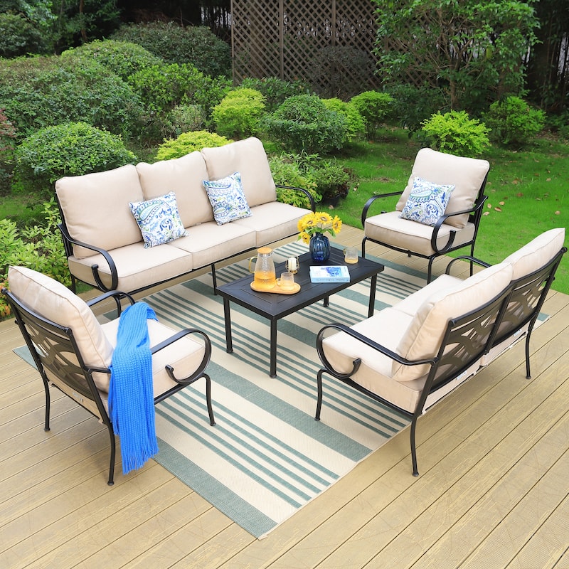 MAISON ARTS 5/7-Seat Patio Conversation Set with 3-Seat Sofa, 2/4 Single Chairs, 2-Seat Sofa and 1 Coffee Table