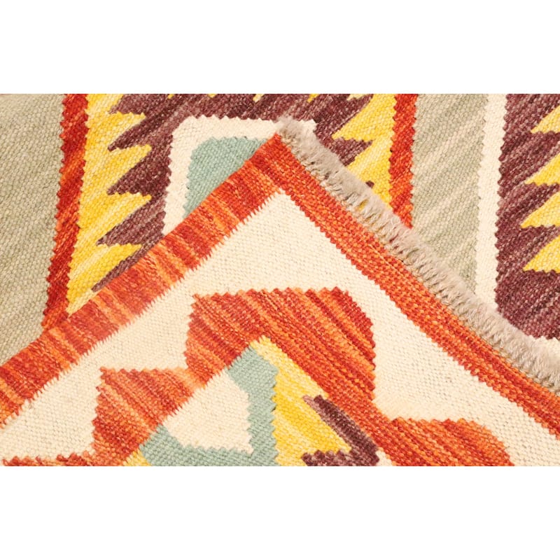 Hand Woven Oriental 100% Wool Carpet Southwestern Geometric Multi-Colored Kilim Area Rug - 5' 1'' X 3' 5''