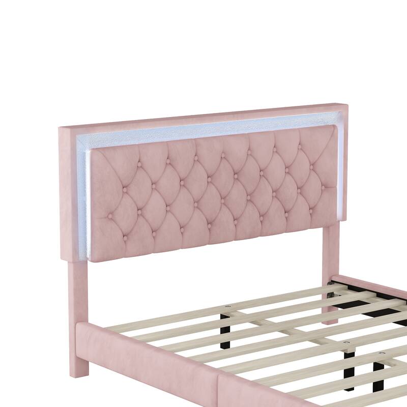 Upholstered Bed Frame with LED Lights