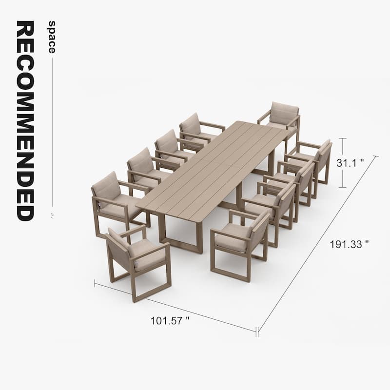 PURPLE LEAF Caesar Outdoor Dining Set Aluminum Luxury Patio Furniture with Olifen Removable Thick Cushion and Pillow-Khaki - N/A