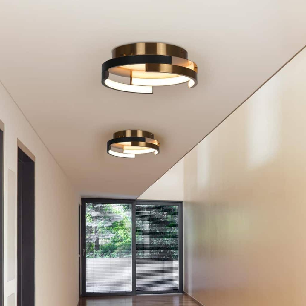 12" LED Drum Flush Mount Ceiling Light Black Gold Modern Integrated LED 2-Light - 12" D x 3.5" H