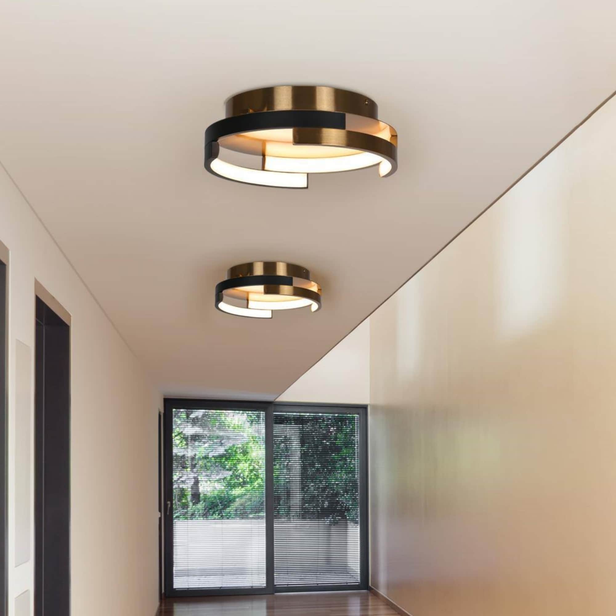 Modern 1 Light 12" Integrated LED Drum Flush Mount Ceiling Light Black Gold - 12" D x 3.5" H