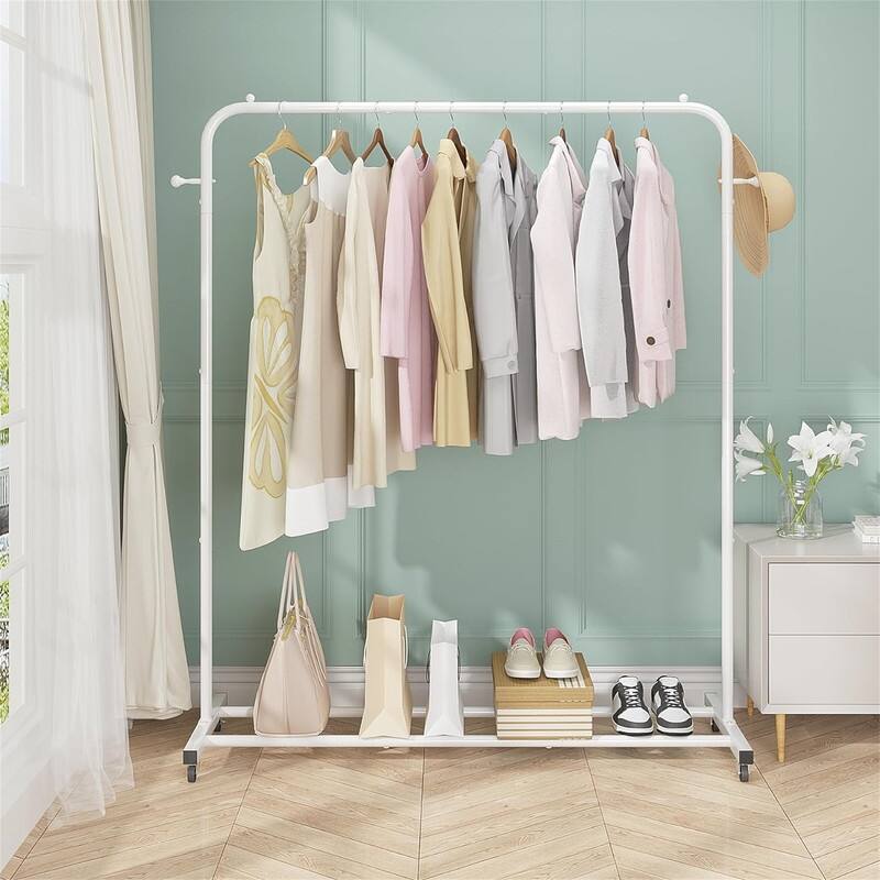 Clothes Rack With Wheels Freestanding Simple Single Pole - 15.75"D x 45.28"W x 57.48"H