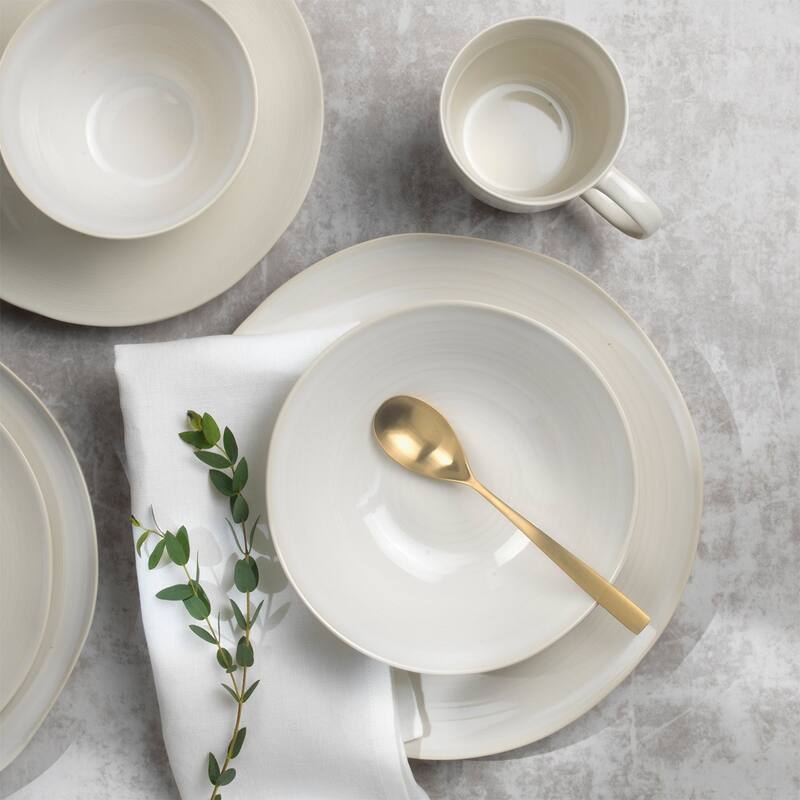 Euro Ceramica Neree 12 / 16 / 20 / 24 Piece Reactive Glaze Stoneware Dinnerware Set - Ivory
