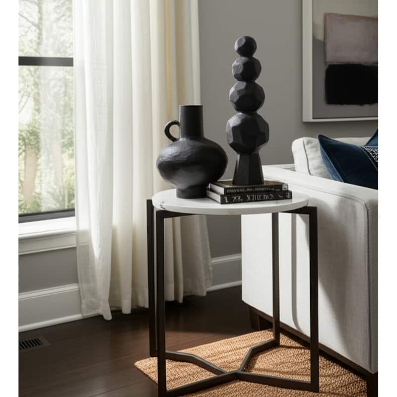 Pottery and Paper Mache Modern Geometric Sculpture with Stacked Design