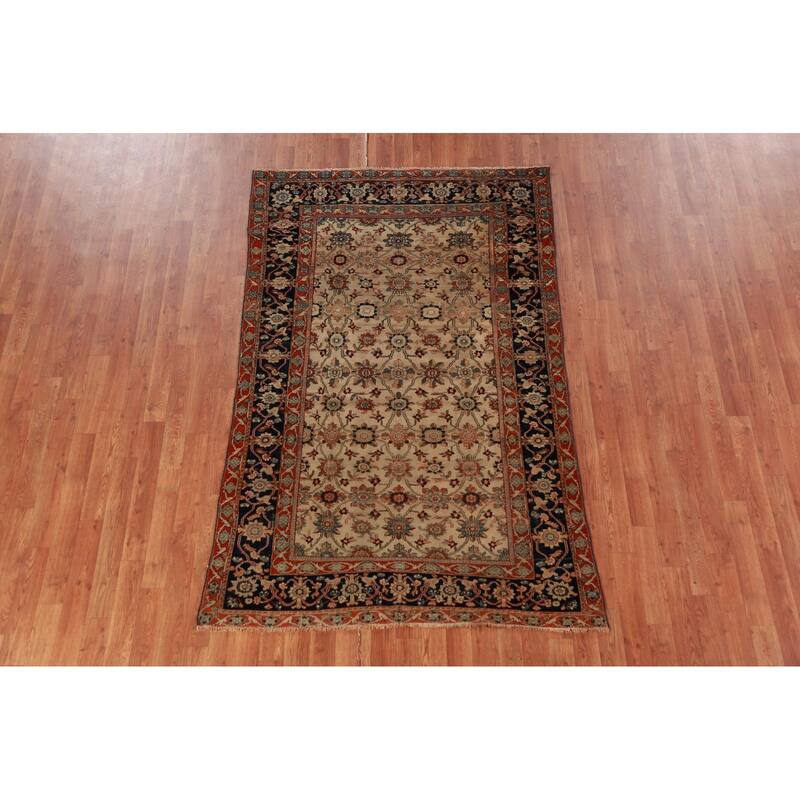 Pre-1900 Antique Vegetable Dye Sarouk Farahan Persian Handmade Carpet - 4'2"x 6'10"