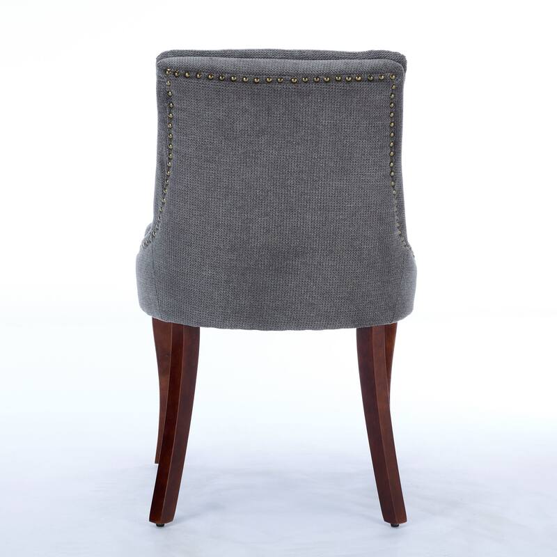 Chenille Upholstered Dining Chairs, Kitchen Chairs with Nailhead Trim & Double-Layer Seat Back Cushions, Solid Wood Legs
