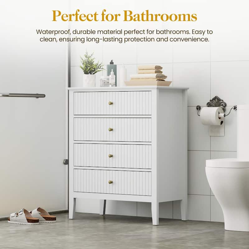 White Fluted 4 Drawer Dresser For Bedroom