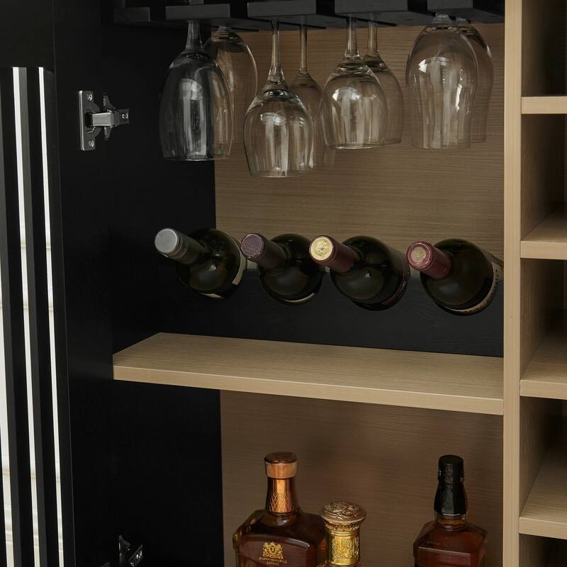 Mid Century Modern Fluted Buffet Cabinet with Wine Glass Holder and Wine Rack