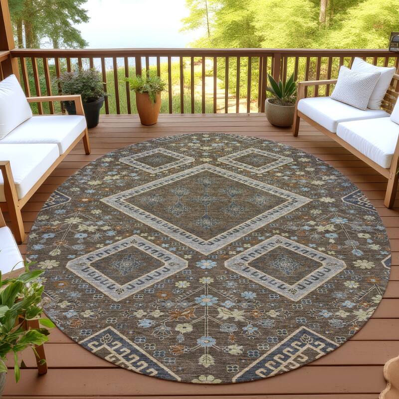 Machine Washable Indoor/ Outdoor Boho Milli Chantille Rug - Chocolate - 8' x 8'