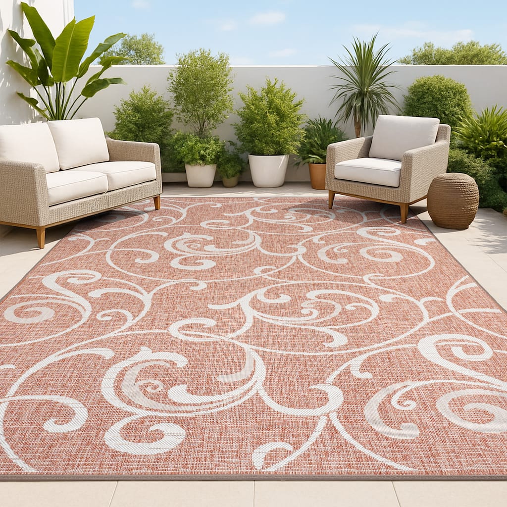 JONATHAN Y Isla Traditional Classic All-Over Scroll Green/Cream Indoor/Outdoor Area Rug
