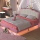 preview thumbnail 2 of 28, Full Size Upholstered Princess Platform Bed with Crown-Shaped Headboard, Soft Night Light Strips, and Gold Metal Legs