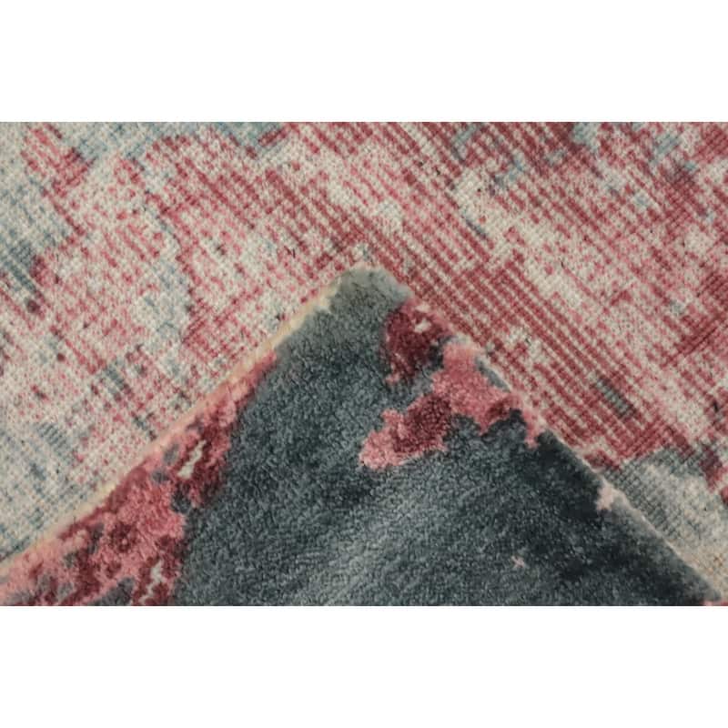 Hand Knotted Oriental Viscose Silk Carpet Modern Pictorial Green Abstract Area Rug - 7' 10'' X 5' 8''