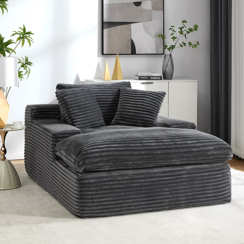 67" Upholstered Full Foam Chaise Lounge Chair Convertible Sofa Bed with Pillows, No Assembly Required