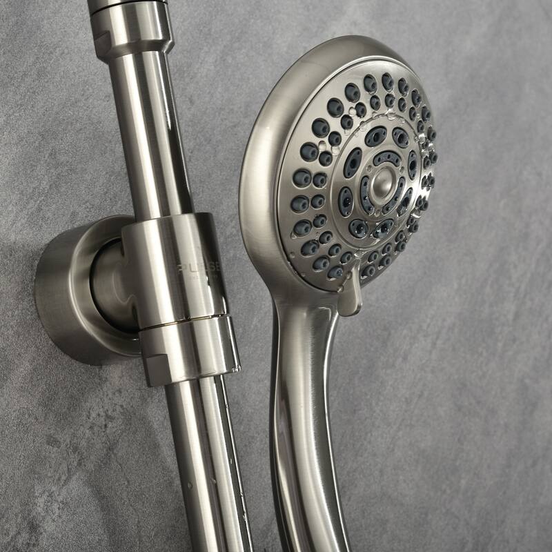Riviera 8-in Rain Showerhead Shower System with 3-Body Jets Pivoting Shower Arm and Multi-function Handshower Brushed Nickel