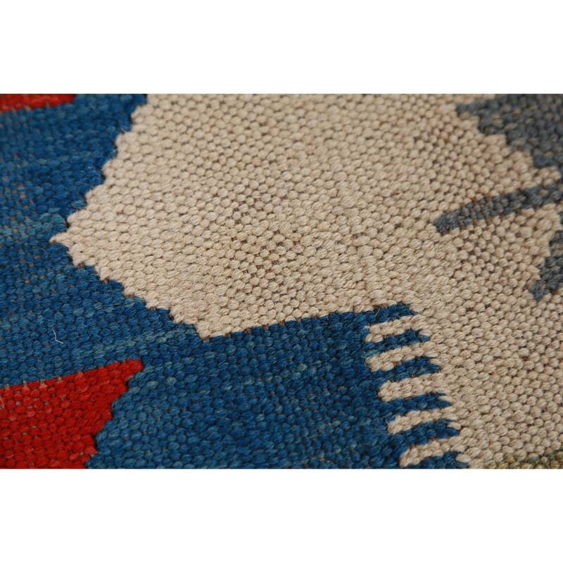Hand Woven Oriental 100% Wool Carpet Southwestern Geometric Multi-Colored Kilim Runner Rug - 12' 9'' X 2' 7''