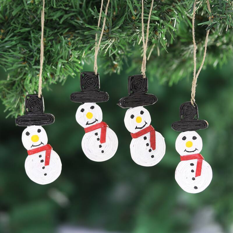 Novica Handmade Snowy Hats Recycled Paper Ornaments (Set Of 4)