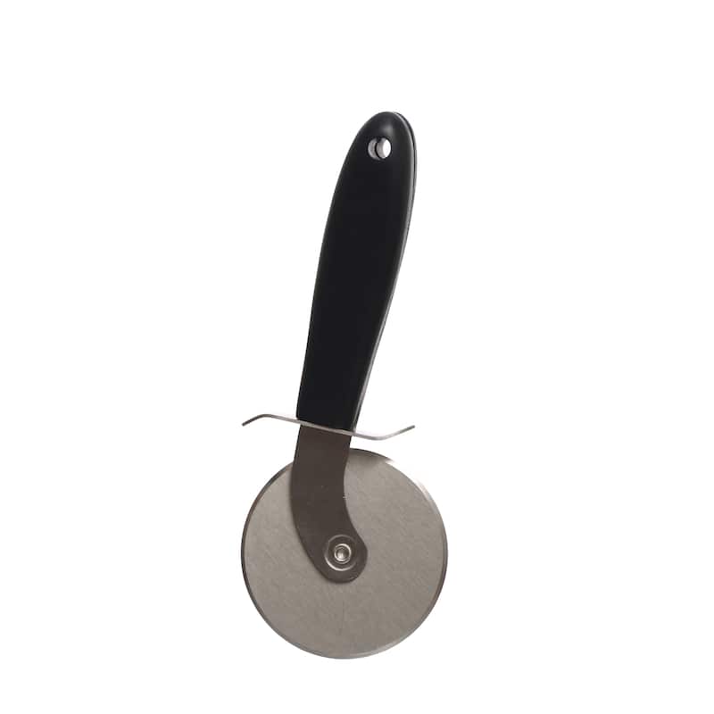 Stainless Steel Pizza Cutter with Walnut Handle - 8.0"L x 3.5"W x 1.0"H - 8.0"L x 3.5"W x 1.0"H - Black