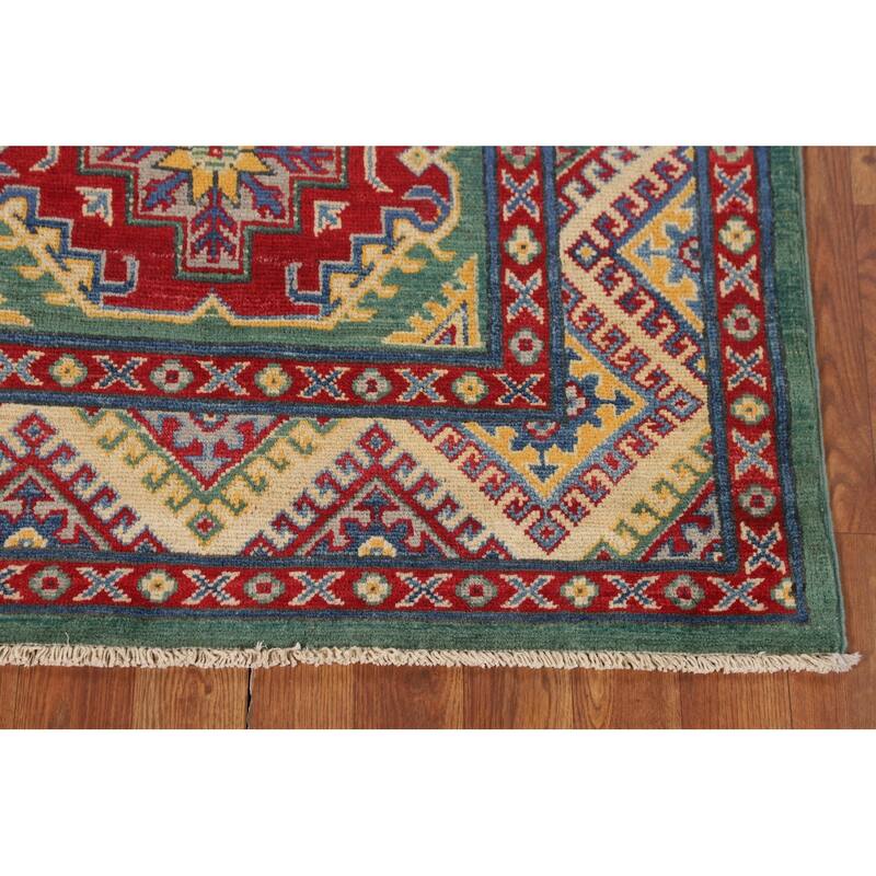 Green Kazak Accent Rug Handmade Wool Carpet - 3'3" x 4'11"