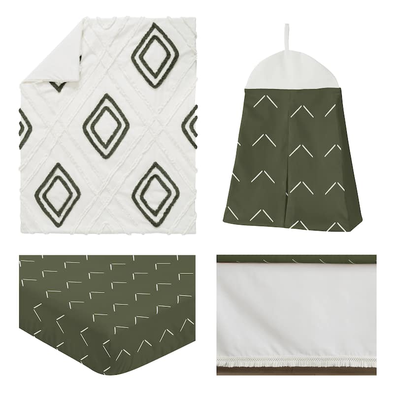 Sweet Jojo Designs Dark Green Boho Arrow Boy Girl 4p Nursery Crib Bedding Set Hunter Ivory Bohemian Gender Neutral Shabby Chic