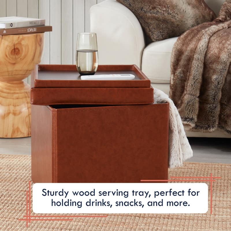 Foldable Tufted Square Storage Ottoman with Table Top Lid