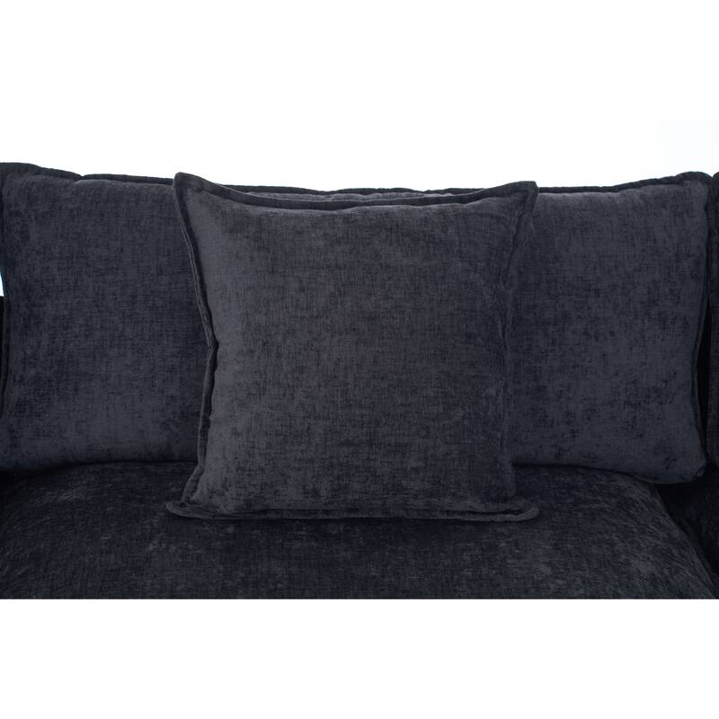 L Shaped Modular Sectional Sofa with Movable Ottoman, Chenille Upholstered Cloud Couch, Deep Seat Sofa with Pillow