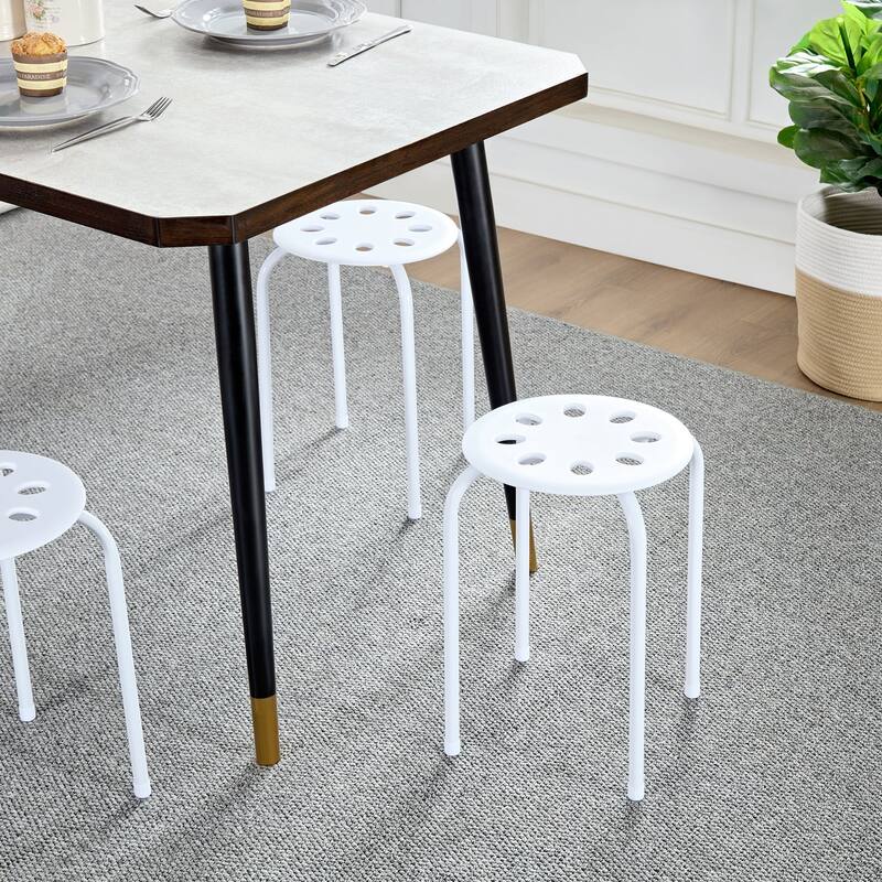 Javlergo 6-Pack Plastic Stackable Stools, Portable 8 Holes Metal Round Top Stools for Kitchen/Classrom