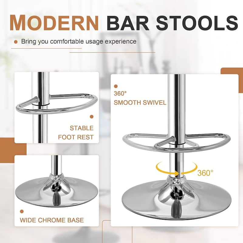 Javlergo 4 Pack 360° Swivel Bar Stools Adjustable PU Leather Stools with Diamond Tufted Back Curved Footrest