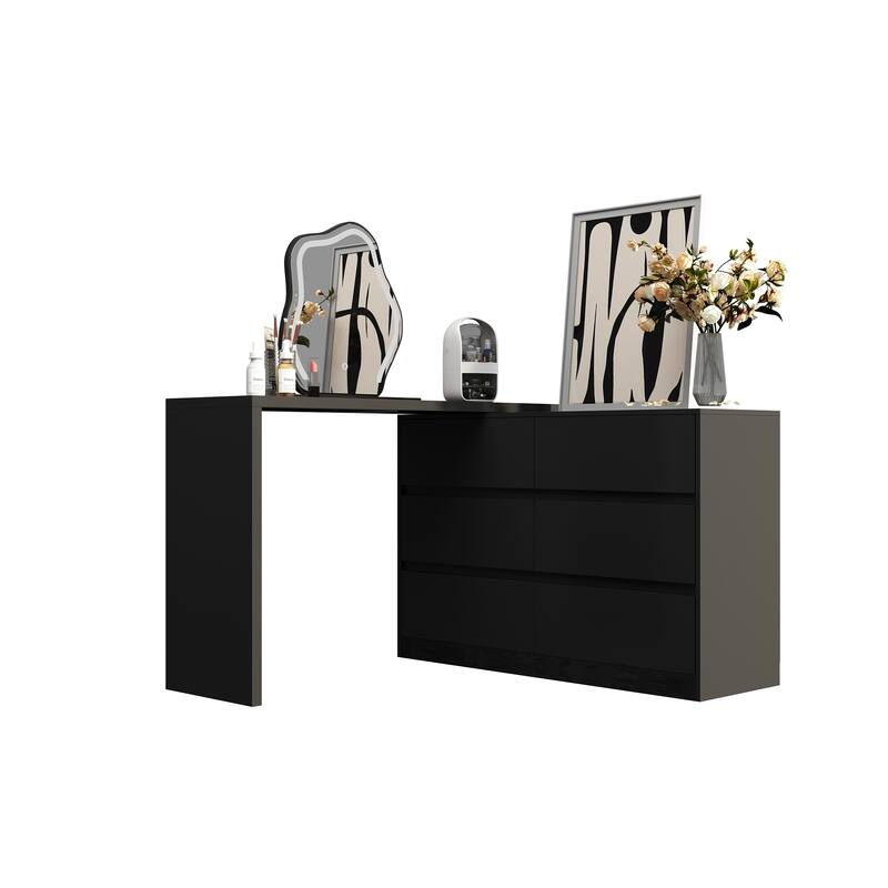 Timechee Home Rotating Dresser and Desk 6 Drawer Dresser Vanity Makeup