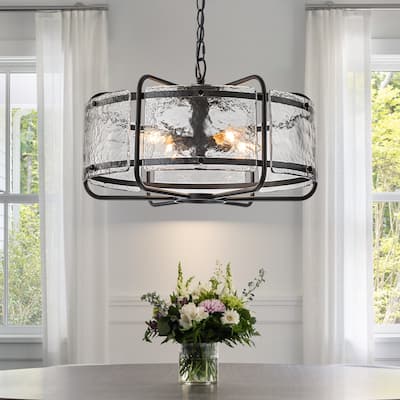 Modern 4-Light Hammered Glass Drum Chandelier Pendant Light - W17.91"