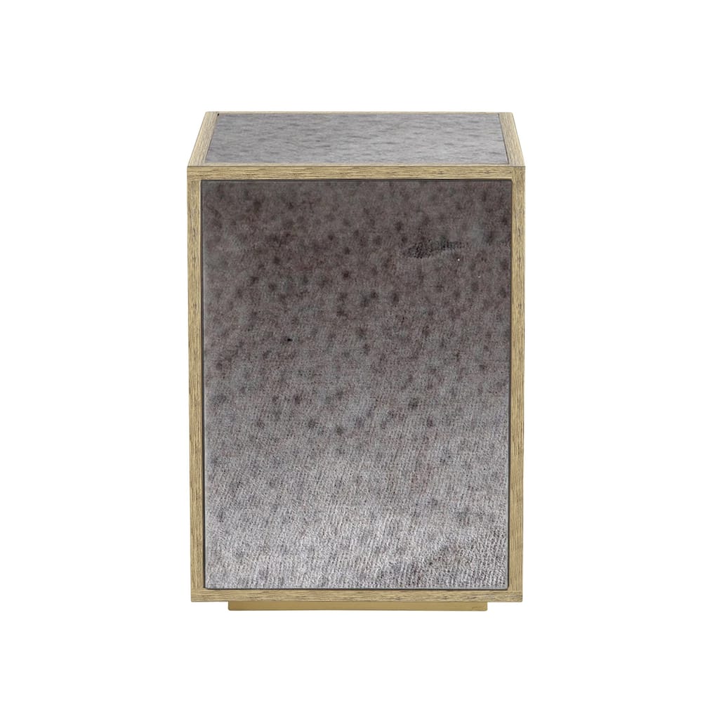 HomeRoots 22" Silver and Gold Mirrored Glass and Wood Block End Table - 17.50 in. x 22.24 in. x 15.75 in.