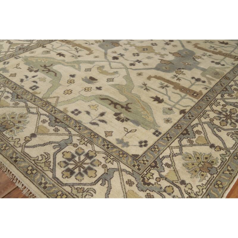 Earth Tone Oushak Indian Area Rug Handmade Transitional Wool Carpet - 9'0" x 11'9"