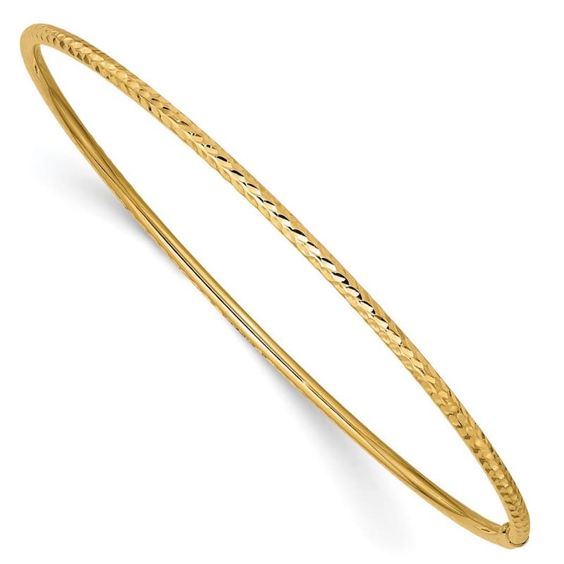Curata 10k White or Yellow Gold 8" 2mm Diamond-cut Slip on Bangle Bracelet