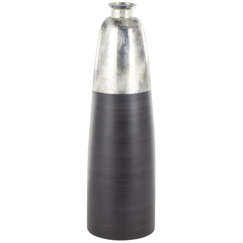 Glass Tall Brushed Two-Toned Floor Decorative Vase with Textured Silver Top - Black - Roche River Decor - Black - 10"W, 34"H
