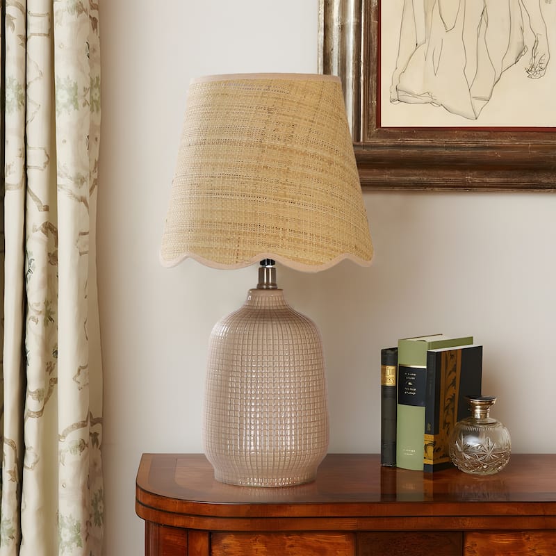 Rustic Ceramic Accent Table Lamp with Raffia Shade