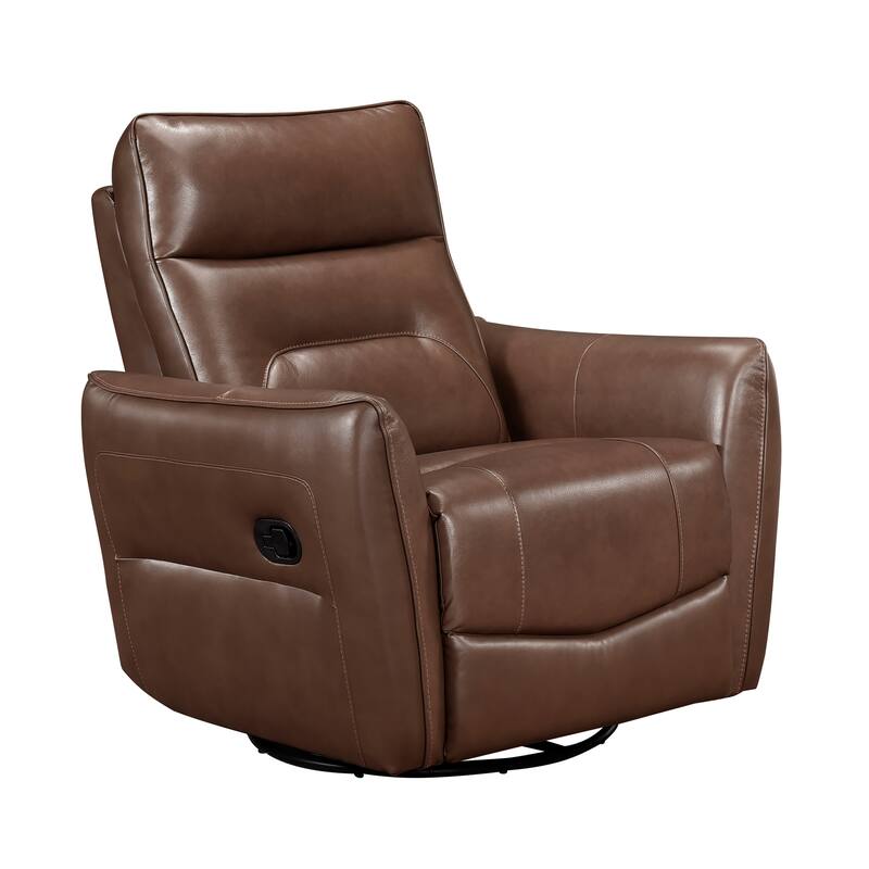 Esther 36" Leather Swivel Glider Recliner - Pull-Handle Motion - Toffee brown